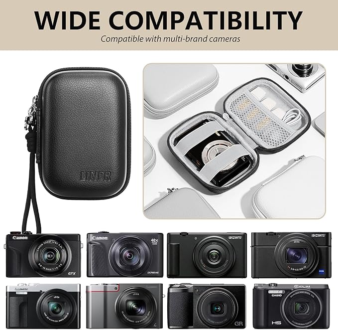 Digital Camera Case Compatible with Canon Powershot G7X Mark II & III/ SX740/ Sony ZV-1/ RX100 VII, Compact Travel Point & Shoot 4K Vlog Cameras Storage Holder with Lanyard (Black)
