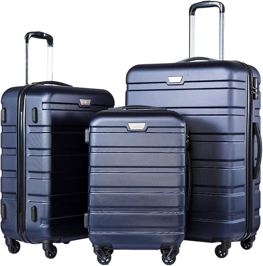 Coolife Luggage 3 Piece Set Suitcase Spinner Hardshell Lightweight TSA Lock (navy, 20/24/28)