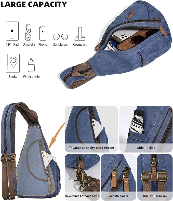 KL928 Canvas Sling Bag - Small Crossbody Backpack Shoulder Casual Daypack Rucksack for Men Women(Blue)