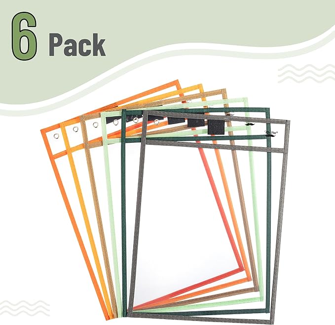Mr. Pen Dry Erase Pocket Sleeves, 6 Pack, 10 x 14 inches, Plastic, Colorful, Dry Erase Sheets