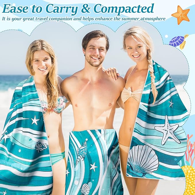 Seashell Oversized Beach Towel - Double-Sided Thin Microfiber Lightweight Pool Towel 71"x35" Quick Dry Towel Sand Free Blanket for Bath Sport Travel Beach Swimming Camping for Girl Women
