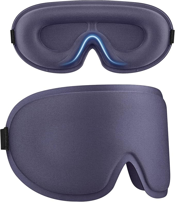 2 Pack Sleep Mask for Side Sleeper, Complete Light Blocking 3D Sleeping Eye Mask, Soft Breathable Eye Cover for Women Men, Travel, Nap, Relaxing Zero Pressure Night Blindfold (Black+Blue Grey)