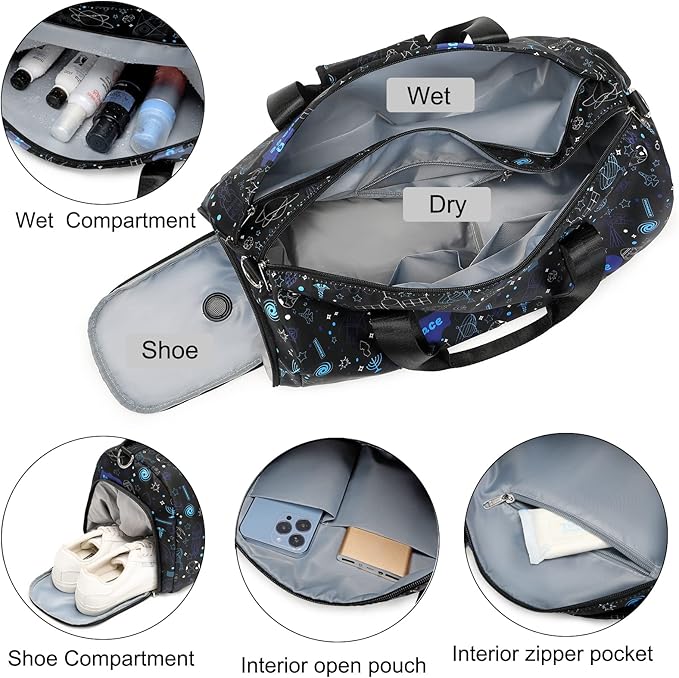 Dance Bags for Teens - Duffle Overnight Sports Gymnastics Gym Weekender Travel Carry On Bag with Shoe Compartment for Teen Boys