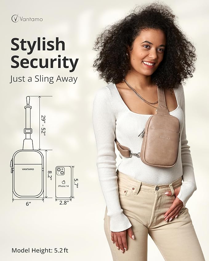 Vantamo Sling Bag for Women Adjustable Strap, RFID & Anti-Pickpocket Clip Cross Body Bags for Women, PU Leather Pack