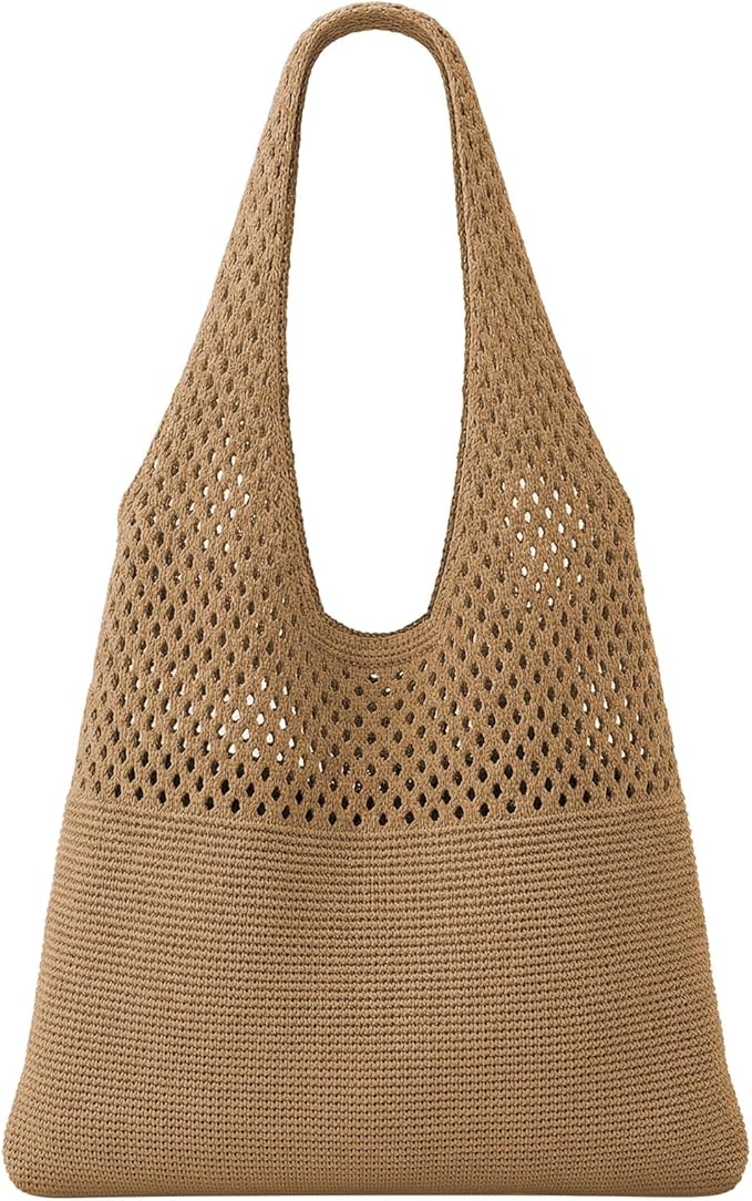 SUOSDEY Crochet Mesh Beach Tote Bag, Knit Summer Vacation Aesthetic Boho Tote Bag for Women