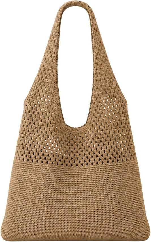 SUOSDEY Crochet Mesh Beach Tote Bag, Knit Summer Vacation Aesthetic Boho Tote Bag for Women