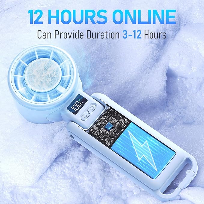Upgraded Portable Handheld Fan with 60°F Ice Cooling, Up tp 12Hrs Personal Fans Portable Rechargeable, 5 Speed 25550RPM Powerful Portables Fan Handheld, Hand/Neck/Desk Fan 3 IN 1(Blue)