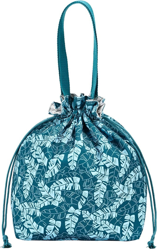 Reusable Small Lunch Bag,Drawstring Lunch Bag,Insulated Handbag Tote bag with Handle (Broadleaf Blue)