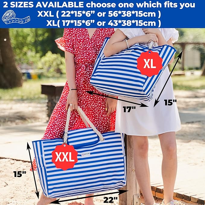 SHYLERO Beach Bag and Pool Bag Has Airtight Pouch, Magnetic Snap Closure. Beach Tote is Water Resistant. Family Size