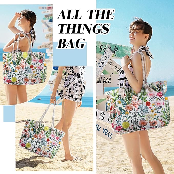 Tavaleu Beach Bags for Women - Large Beach Tote Bag, Women Sandproof Pool Bag for Pool Gym Grocery Travel