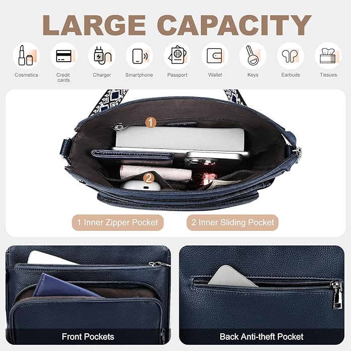 Anti-Theft Crossbody Purse for Women, Crossbody Shoulder Bag with Built-in Wallet & RFID Blocking for Travel Workout