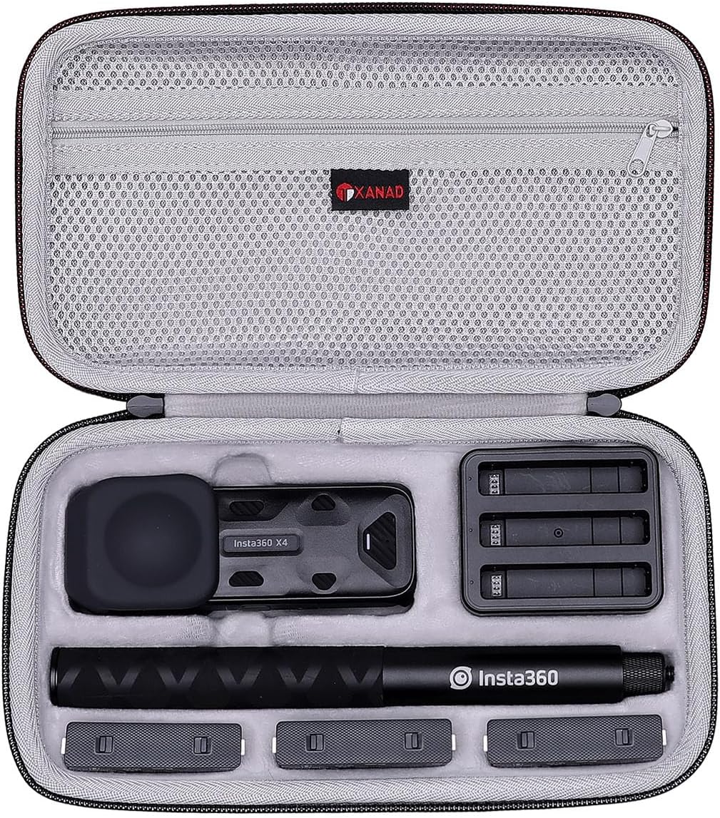 XANAD Hard Case for Insta360 X5/X4/X3/X2 Waterproof 8K 360 Action Camera,114CM Selfie Stick- Storage Carrying Bag