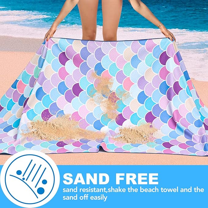2 Pack Microfiber Beach Towel: Oversized Pool Towel 75”x 35”, Sand-Free Beach Towel, Quick Drying Camping Towel, Super Absorbent Bath Towel Blanket, Soft Breathable and Lightweight for Kids & Adults