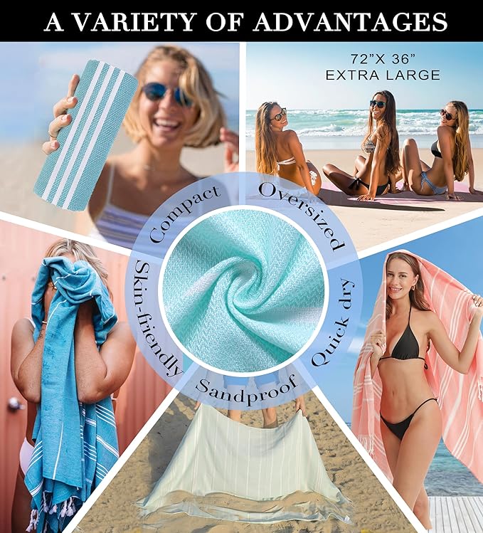 2 Packs Cotton Turkish Beach Towels Swim Towel Compact Oversized Sand Free Quick Dry Thin Clearance Luxury Best Organic Linen Bath Toallas De Playa Travel Essentials Blanket Hot Tub Accessories