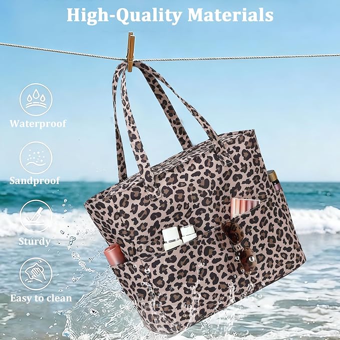LEDAOU Large Beach Bag Women Waterproof Sandproof Zipper Beach Tote Pool Bag for Swim Gym Grocery Travel with Wet Pocket | Waterproof, Sandproof, Zipper, Pool, Gym, Grocery