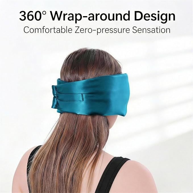 100% Mulberry Silk Sleep Mask for Women & Men – 22 Momme 6A Grade, 3D Contoured Total Blackout Eye Mask for Side Sleepers, Eyelash Extensions, Adjustable Strap, Breathable Blindfold (Peacock Blue)