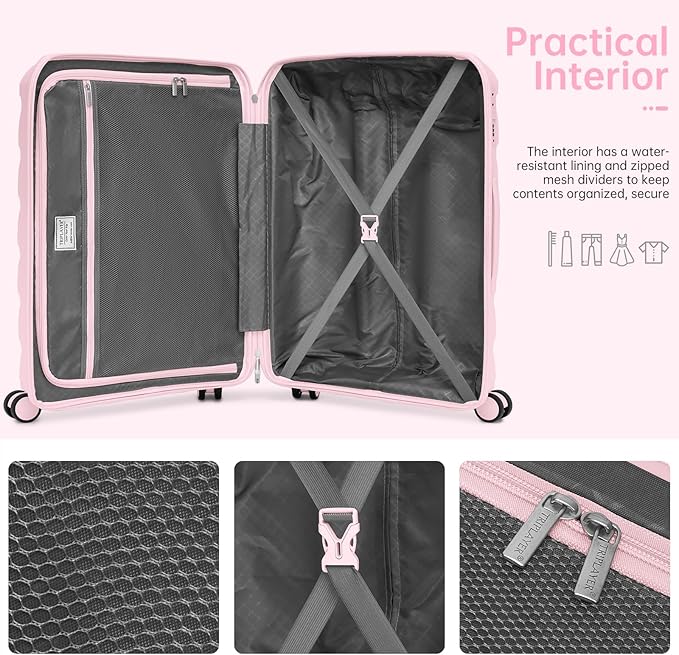 Luggage Sets 5 Piece, Large Suitcase Set with Spinner Wheels, Carry on Luggage Set with Backpack for women (3 piece set,Pink)