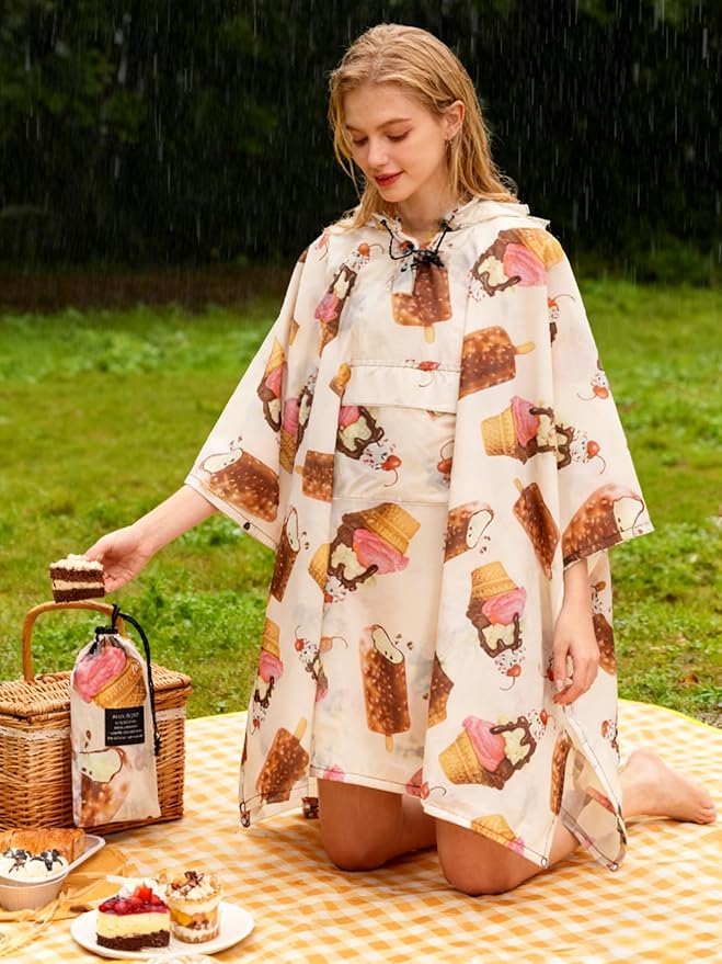 Hooded Rain Poncho for Adults - Waterproof Rain Coat and Lightweight Jacket 3-in-1 Multi-Function with Pockets