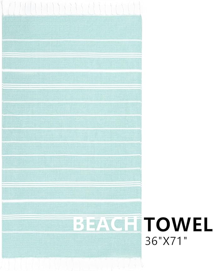 Turkish Beach Towel, 36"x71" Quick Dry Sand Free Oversized Bath Pool Swim Towel, Lightweight Travel Turkish Towels Vacation Essentials, Aqua