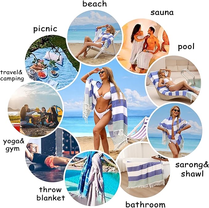 Beach Towel 2 Pack,Sand Free Beach Towels Oversized 39 x 72,Turkish Beach Towel Quick Dry Towel,Lightweight Pool Towels for Adults Travel Towel,Cool Beach Accessories Super Absorbent Towels