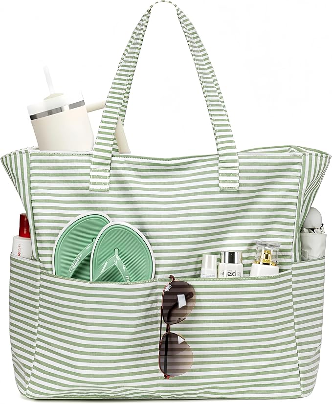 LEDAOU Large Beach Bag Women Waterproof Sandproof Zipper Beach Tote Pool Bag for Swim Gym Grocery Travel with Wet Pocket | Waterproof, Sandproof, Zipper, Pool, Gym, Grocery