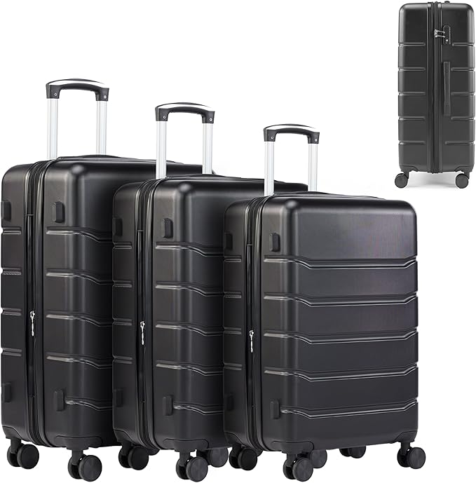 Simple Deluxe 20/24/28 Inch Expandable Hardside Carry On with Spinner Wheels & TSA Lock, ABS Hard Shell Lightweight Rolling Luggage Suitcase, Black