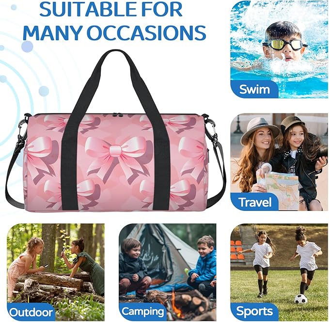 Bow Print Overnight Travel Bag Unisex Pink Carry-On Size Tote Bag Suitable for Travel Duffle Gym Sports