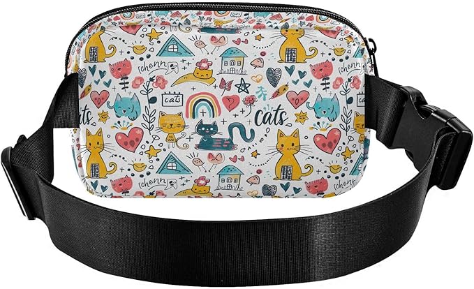 Cute Cat Fanny Pack for Women Men Water Resistant Fashion Waist Packs with Adjustable Strap Belt Bag for Travel Workout Jogging Hiking 21220176