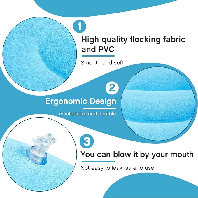 Maitys 5 Pieces Inflatable Travel Pillow Portable Compact Air Pillow Flocked Fabric Backpacking for Camping Hiking Home Office Sleeping Neck Head Lumbar Support(16.93 x 10.63 Inches,Multicolor)
