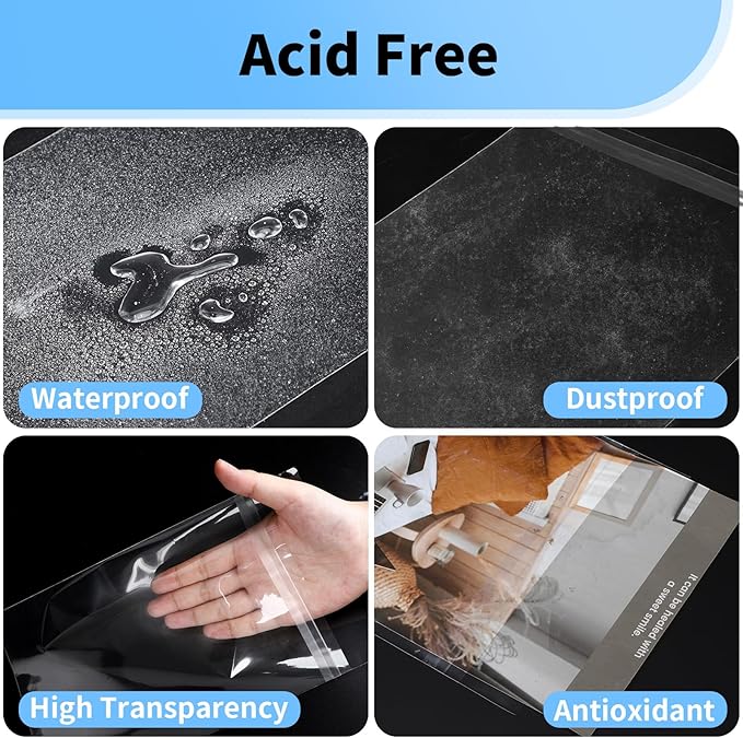 50 Pack Cellophane Bags 6x9 - Acid Free 1.57 mil (Single Side) Thick Heavy Duty Poly Bags 6x9 Self Adhesive Clear Paper Sleeves Protector Clear Plastic Sleeves for Photo Paper Cardstock