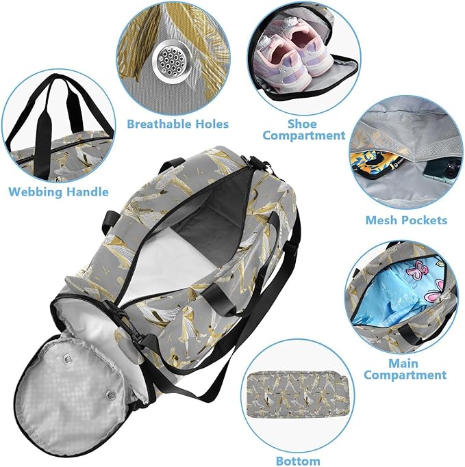 Dancer Gold and Silver Gym Duffel Bag with Shoes Compartment Multifunctional Overnight Bag for Boys and Girls bolsa de viaje para mujer