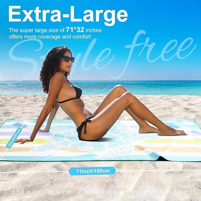 Lightweight Thin Microfiber Beach Towel Oversized Quick Dry Compact Sandproof Clearance Towels Sand Free Camping Swimming Pool Easy Pack Travel Accessories Essentials Women Adults Turtle Green