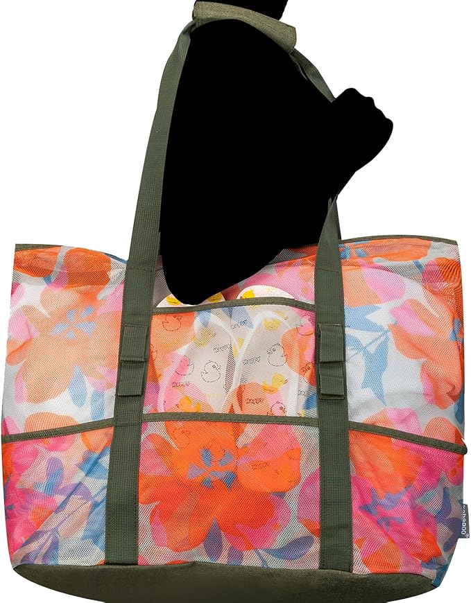 KABAQOO Mesh Beach Bag, Extra Large Beach Bags with 9 Pockets & Zipper Waterproof Lightweight Beach Tote for Beach/Pool Trip | Extra Large, 9 Pockets, Zipper, Waterproof, Lightweight, Beach/Pool Trip