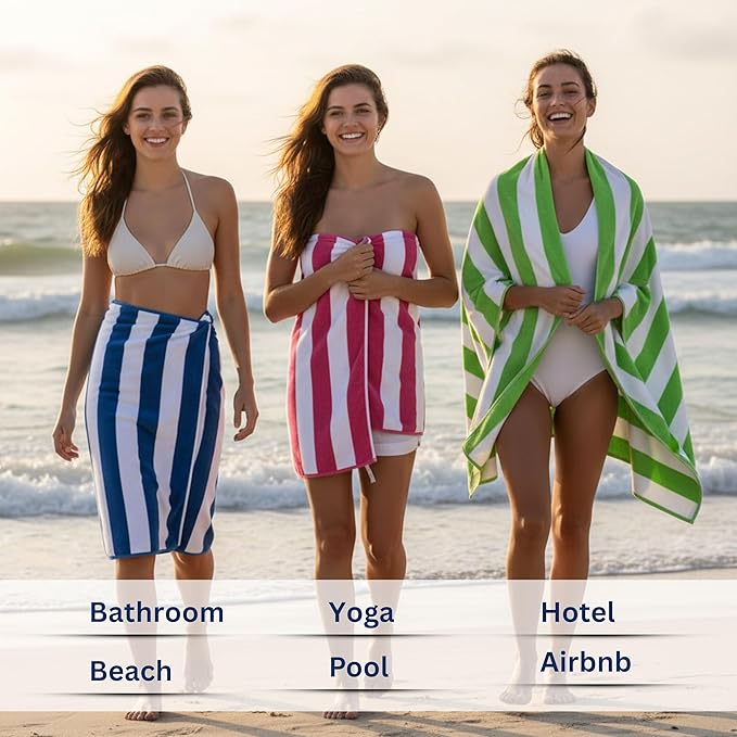 BolBom*S Beach Towels 6 Pack Large 30x60-100% Cotton Beach & Pool Towels Bulk Cabana Stripe - Quick Dry Bath Towel Set for Swim, Beach Essentials, Bathroom, Hot Tub, Yoga, Hôtel & Airbnb Guests