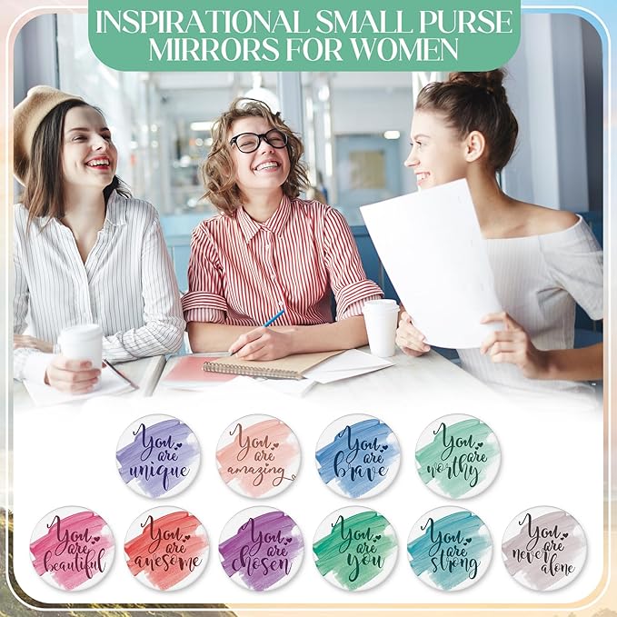 40 Pcs Employee Appreciation Gifts For Women Inspirational Canvas Makeup Bags Portable Compact Mirror Bulk Cosmetic Bags Thank You Gifts for Social Worker Coworkers (Inspiration,Pastel)