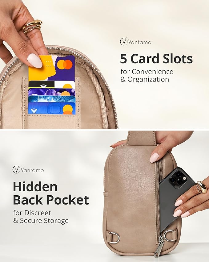 Vantamo Sling Bag for Women Adjustable Strap, RFID & Anti-Pickpocket Clip Cross Body Bags for Women, PU Leather Pack