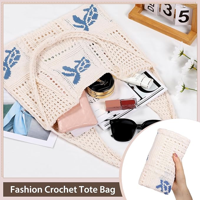 Sightor Crochet Tote Bag, Mesh Beach Bag Knit Summer Hobo Bag Vacation Boho Tote Bag for Women