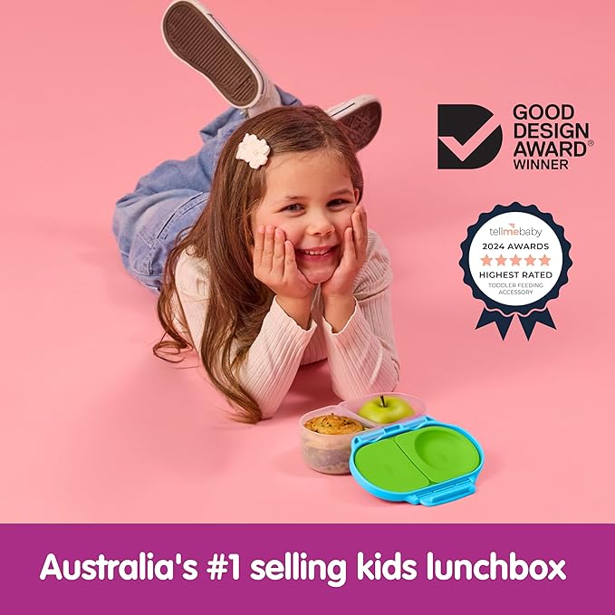 b.box Snack Box 2 Pack - Leak Proof Mini Bento Box for Kids & Toddlers, 2 Compartment Snack Containers for Kids, Dishwasher Safe, BPA Free, PFAS Free, Ages 4m+, 1 3/4 Cup Each (Ocean Blue + Slate)