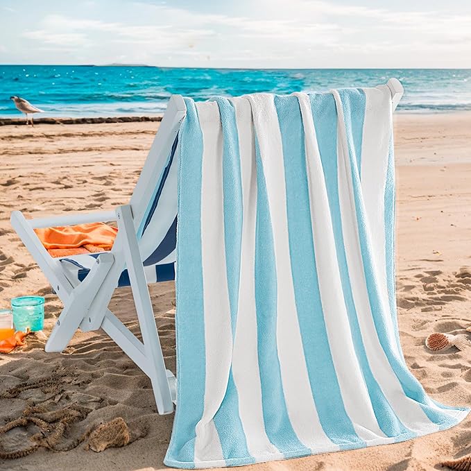 Touchat 4 Pack Cabana Stripe 250GSM Polyester Lightweight Quick-Dry Beach Towel & Blanket Combo- 30'' x 60'' Compact Travel Towel for Pool, Camping, Gym, Yoga | Ultra-Portable, Multi-Functional，Color