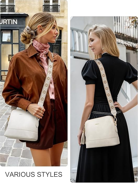 Women's Leather Crossbody Bags Anti Theft Purses RFID Blocking Handbags Trendy Travel Adjustable Strap Tassel