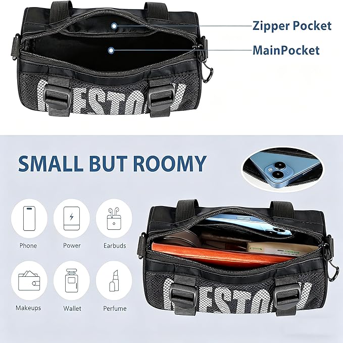 Geestock Mini Gym Bag for Women Men – Lightweight Compact 9'' Crossbody Duffel Bag with Adjustable Strap, Portable Small Gym Bag for Yoga, Workout, Travel, Black