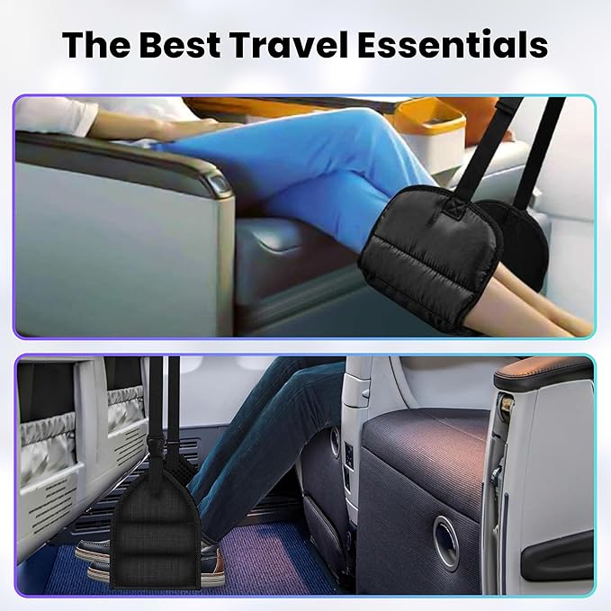 Foot Hammock for Plane or Travel Pillow - Airplane Foot Hammock and Plane Foot Rest - Ultimate Travel Accessories with Sleep Mask and Ear Plugs