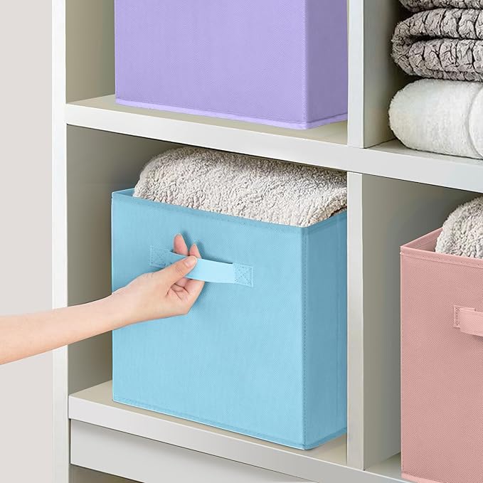 11 Inch Fabric Storage Cubes, Sturdy Foldable Storage Bins, Heavy Duty Cube Organizer for Clothes, Blankets, Shelves, Closets, Bedroom, Living Room, Multi-Color, 7 Pack