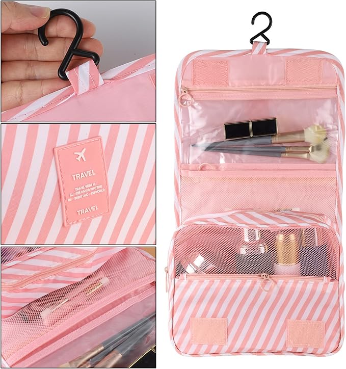 Pengxiaomei Toiletry Bag, Waterproof Hanging Cosmetic Bag Portable Travel Makeup Pouch Bathroom Bag Stocking Stuffers for Women Girls Christmas Gifts(Pink)