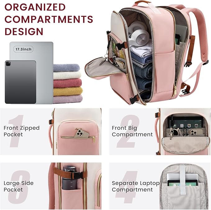 LOVEVOOK 50L Travel Backpack for Women & Men, Airline Approved Carry On Luggage with 3 Packing Cubes, TSA Overnight Bags, Waterproof Personal Item Bag, Weekender Essentials Backpacks fits 17" Laptop