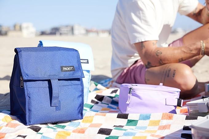 PackIt Freezable Lunch Bag, True Blue, Built with EcoFreeze Technology, Foldable, Reusable, Zip and Fold Closure with Buckle Handle, Designed for Work Lunches and Fresh Lunch On the Go
