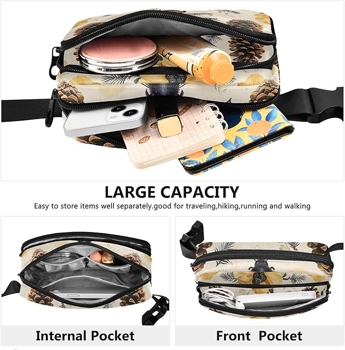 Bees and Pine Cones Fanny Pack for Women Men Water Resistant Fashion Waist Packs with Adjustable Strap Belt Bag for Travel Workout Jogging Hiking 21219204