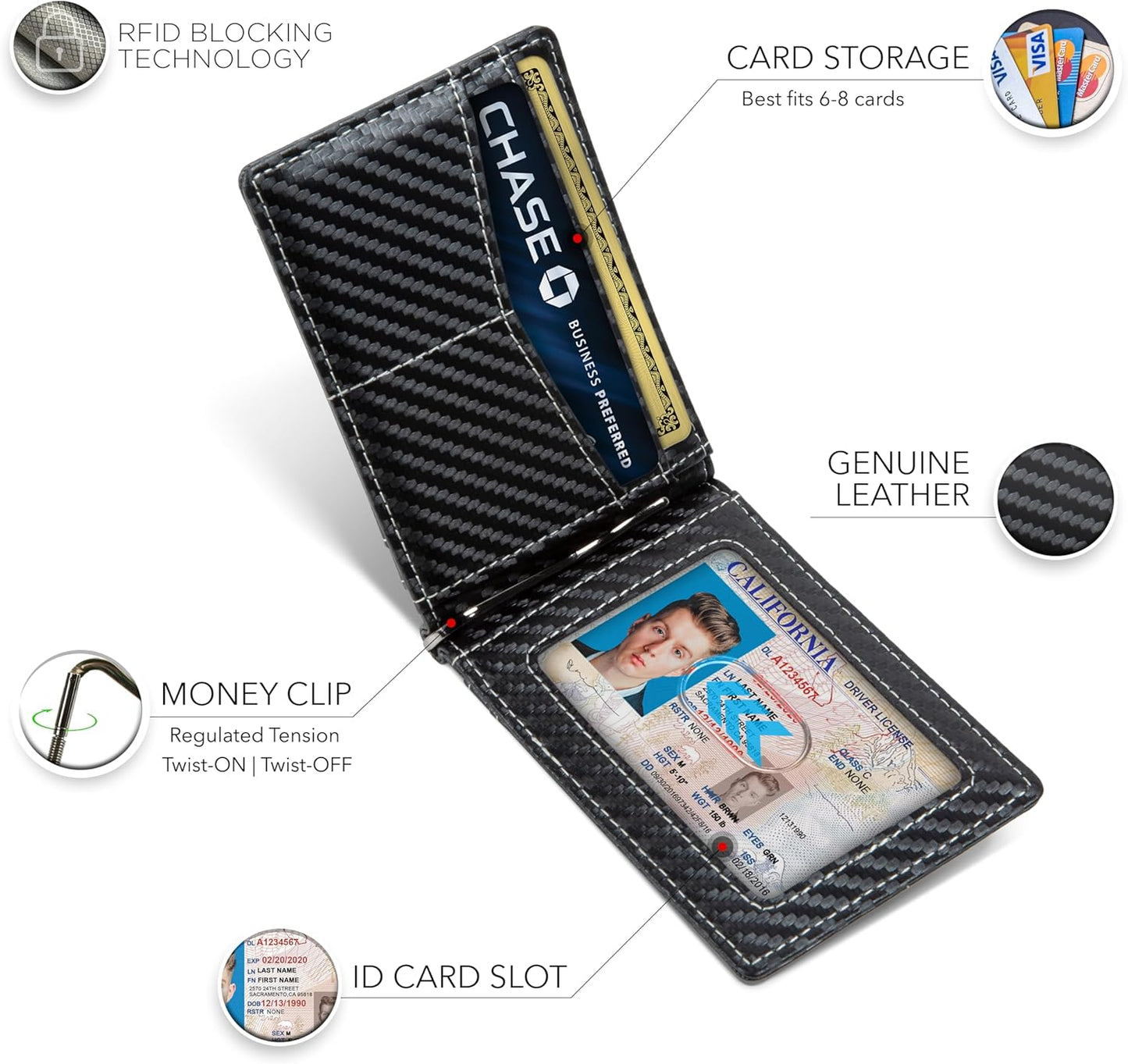 SERMAN BRANDS RFID Blocking Wallet Slim Bifold - Genuine Leather Minimalist Front Pocket Wallets for Men with Money Clip Gift