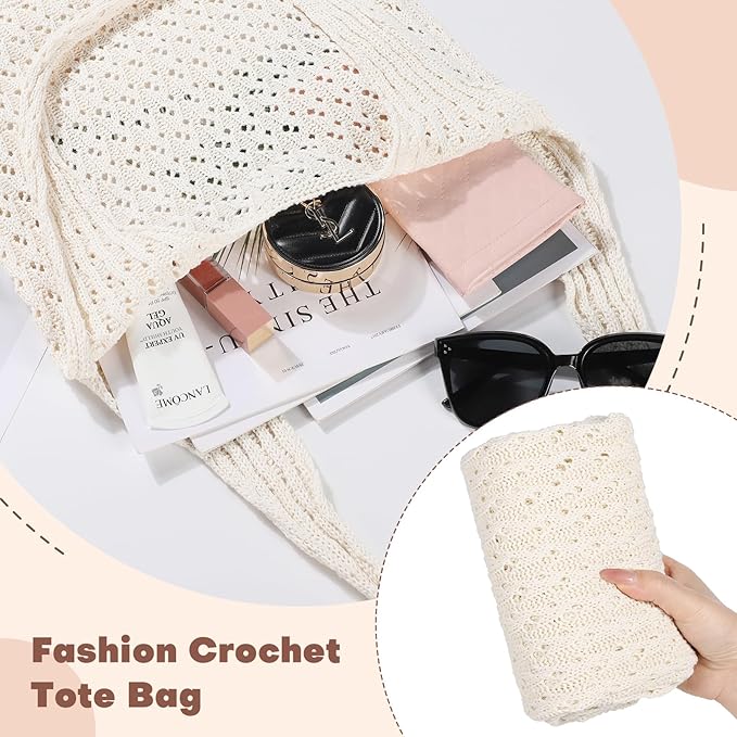 Sightor Crochet Tote Bag, Mesh Beach Bag Knit Summer Hobo Bag Vacation Boho Tote Bag for Women