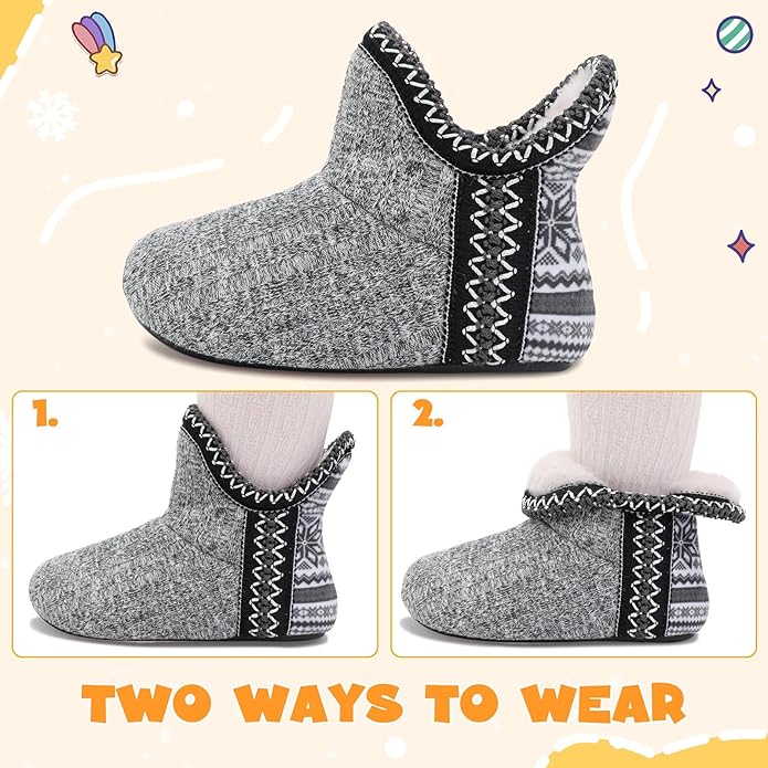 LeIsfIt Toddler Slippers Boys Girls Cozy Warm House Shoes Kids Non-slip Winter Slipper Booties Slip on Plush Lining Sock Slippers